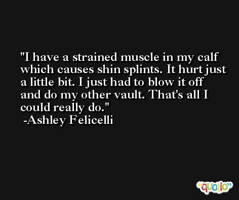 I have a strained muscle in my calf which causes shin splints. It hurt just a little bit. I just had to blow it off and do my other vault. That's all I could really do. -Ashley Felicelli