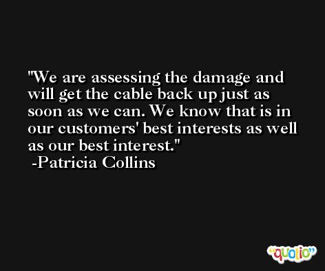 We are assessing the damage and will get the cable back up just as soon as we can. We know that is in our customers' best interests as well as our best interest. -Patricia Collins