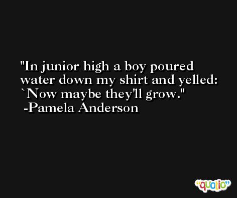 In junior high a boy poured water down my shirt and yelled: `Now maybe they'll grow. -Pamela Anderson