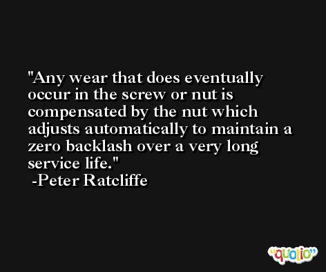 Any wear that does eventually occur in the screw or nut is compensated by the nut which adjusts automatically to maintain a zero backlash over a very long service life. -Peter Ratcliffe