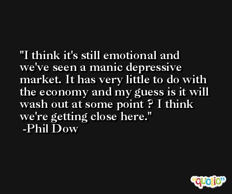 I think it's still emotional and we've seen a manic depressive market. It has very little to do with the economy and my guess is it will wash out at some point ? I think we're getting close here. -Phil Dow