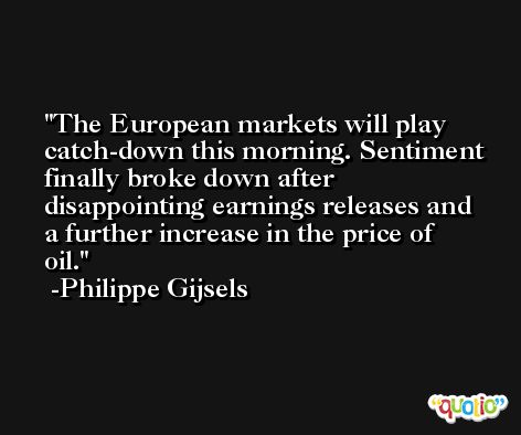 The European markets will play catch-down this morning. Sentiment finally broke down after disappointing earnings releases and a further increase in the price of oil. -Philippe Gijsels