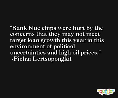 Bank blue chips were hurt by the concerns that they may not meet target loan growth this year in this environment of political uncertainties and high oil prices. -Pichai Lertsupongkit