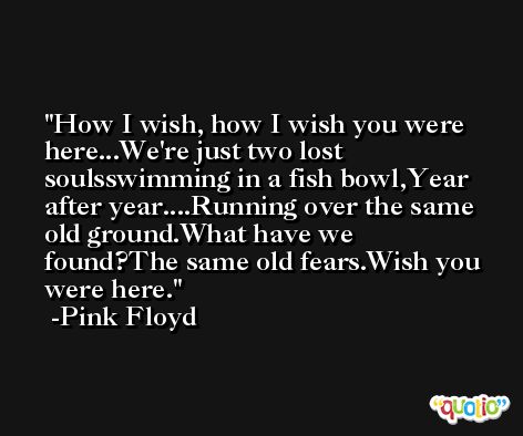 How I wish, how I wish you were here...We're just two lost soulsswimming in a fish bowl,Year after year....Running over the same old ground.What have we found?The same old fears.Wish you were here. -Pink Floyd