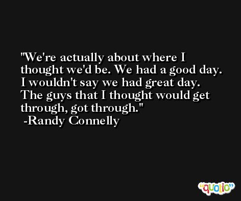 We're actually about where I thought we'd be. We had a good day. I wouldn't say we had great day. The guys that I thought would get through, got through. -Randy Connelly