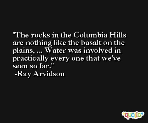The rocks in the Columbia Hills are nothing like the basalt on the plains, ... Water was involved in practically every one that we've seen so far. -Ray Arvidson