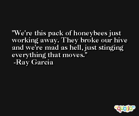 We're this pack of honeybees just working away. They broke our hive and we're mad as hell, just stinging everything that moves. -Ray Garcia