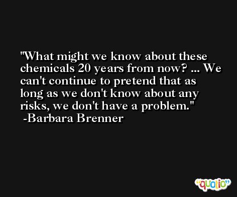 What might we know about these chemicals 20 years from now? ... We can't continue to pretend that as long as we don't know about any risks, we don't have a problem. -Barbara Brenner