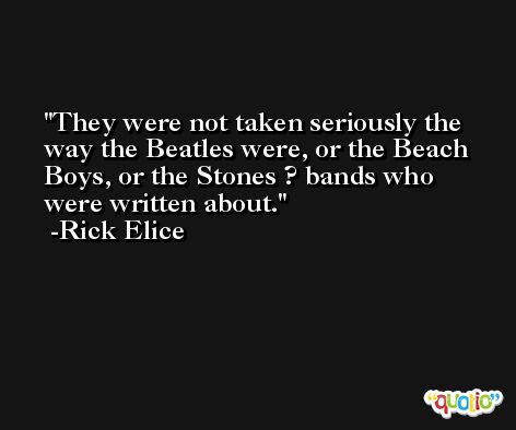 They were not taken seriously the way the Beatles were, or the Beach Boys, or the Stones ? bands who were written about. -Rick Elice