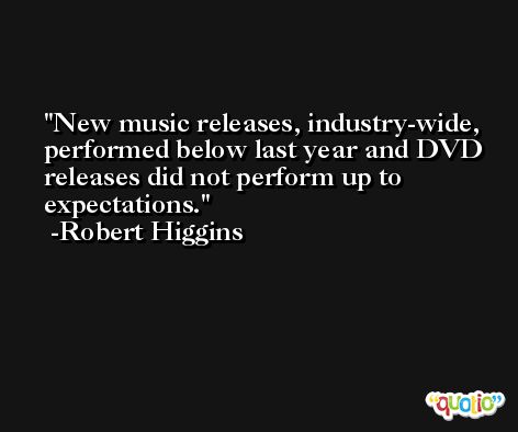 New music releases, industry-wide, performed below last year and DVD releases did not perform up to expectations. -Robert Higgins