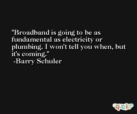 Broadband is going to be as fundamental as electricity or plumbing. I won't tell you when, but it's coming. -Barry Schuler