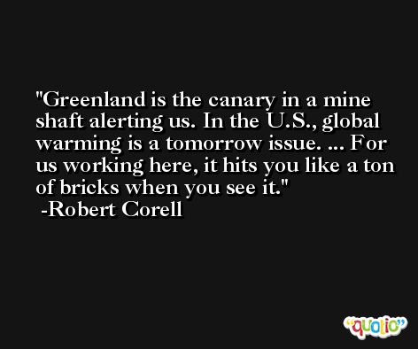 Greenland is the canary in a mine shaft alerting us. In the U.S., global warming is a tomorrow issue. ... For us working here, it hits you like a ton of bricks when you see it. -Robert Corell