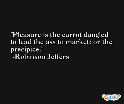Pleasure is the carrot dangled to lead the ass to market; or the precipice. -Robinson Jeffers