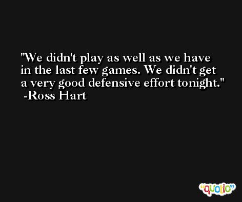 We didn't play as well as we have in the last few games. We didn't get a very good defensive effort tonight. -Ross Hart