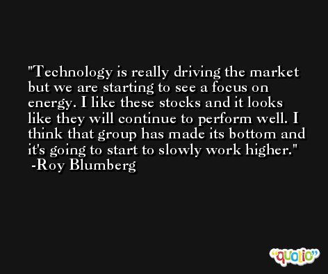 Technology is really driving the market but we are starting to see a focus on energy. I like these stocks and it looks like they will continue to perform well. I think that group has made its bottom and it's going to start to slowly work higher. -Roy Blumberg