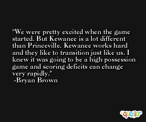 We were pretty excited when the game started. But Kewanee is a lot different than Princeville. Kewanee works hard and they like to transition just like us. I knew it was going to be a high possession game and scoring deficits can change very rapidly. -Bryan Brown
