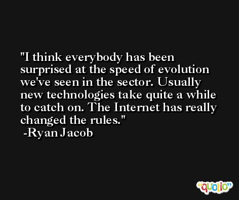 I think everybody has been surprised at the speed of evolution we've seen in the sector. Usually new technologies take quite a while to catch on. The Internet has really changed the rules. -Ryan Jacob