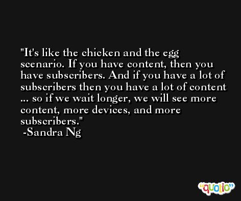 It's like the chicken and the egg scenario. If you have content, then you have subscribers. And if you have a lot of subscribers then you have a lot of content ... so if we wait longer, we will see more content, more devices, and more subscribers. -Sandra Ng