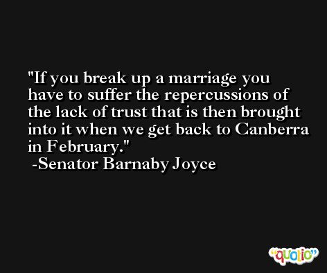 If you break up a marriage you have to suffer the repercussions of the lack of trust that is then brought into it when we get back to Canberra in February. -Senator Barnaby Joyce