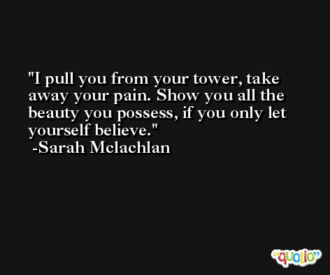 I pull you from your tower, take away your pain. Show you all the beauty you possess, if you only let yourself believe. -Sarah Mclachlan