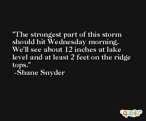 The strongest part of this storm should hit Wednesday morning. We'll see about 12 inches at lake level and at least 2 feet on the ridge tops. -Shane Snyder