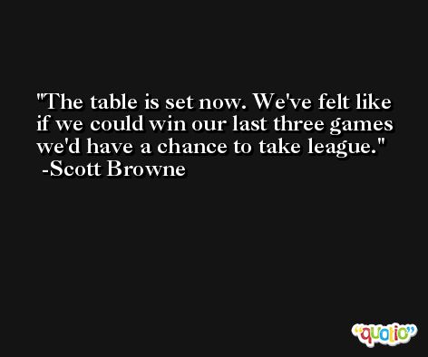 The table is set now. We've felt like if we could win our last three games we'd have a chance to take league. -Scott Browne