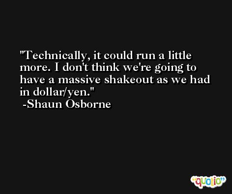 Technically, it could run a little more. I don't think we're going to have a massive shakeout as we had in dollar/yen. -Shaun Osborne