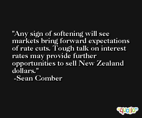 Any sign of softening will see markets bring forward expectations of rate cuts. Tough talk on interest rates may provide further opportunities to sell New Zealand dollars. -Sean Comber