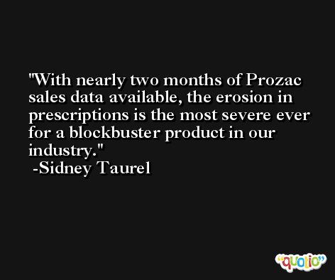 With nearly two months of Prozac sales data available, the erosion in prescriptions is the most severe ever for a blockbuster product in our industry. -Sidney Taurel