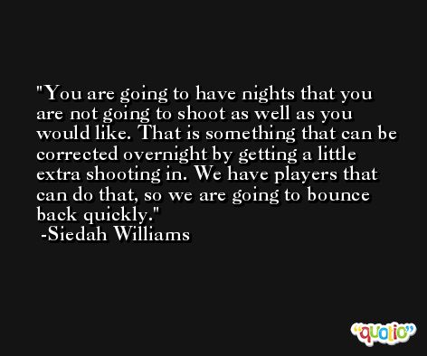 You are going to have nights that you are not going to shoot as well as you would like. That is something that can be corrected overnight by getting a little extra shooting in. We have players that can do that, so we are going to bounce back quickly. -Siedah Williams