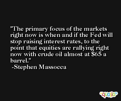 The primary focus of the markets right now is when and if the Fed will stop raising interest rates, to the point that equities are rallying right now with crude oil almost at $65 a barrel. -Stephen Massocca