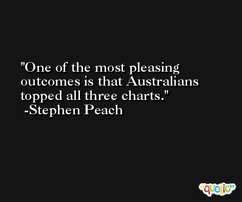One of the most pleasing outcomes is that Australians topped all three charts. -Stephen Peach