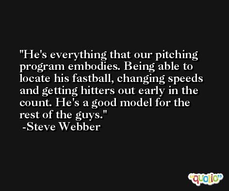 He's everything that our pitching program embodies. Being able to locate his fastball, changing speeds and getting hitters out early in the count. He's a good model for the rest of the guys. -Steve Webber