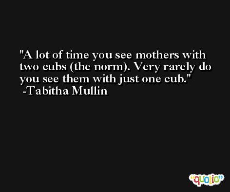 A lot of time you see mothers with two cubs (the norm). Very rarely do you see them with just one cub. -Tabitha Mullin