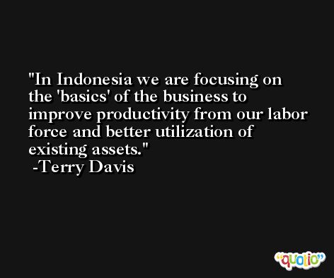 In Indonesia we are focusing on the 'basics' of the business to improve productivity from our labor force and better utilization of existing assets. -Terry Davis