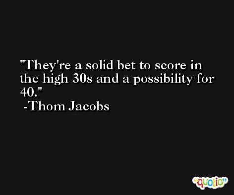 They're a solid bet to score in the high 30s and a possibility for 40. -Thom Jacobs