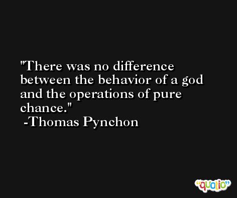 There was no difference between the behavior of a god and the operations of pure chance. -Thomas Pynchon