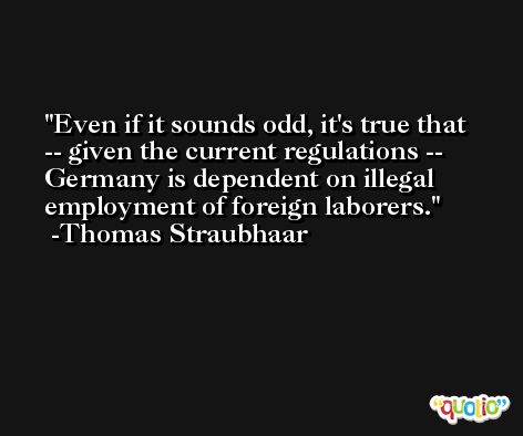 Even if it sounds odd, it's true that -- given the current regulations -- Germany is dependent on illegal employment of foreign laborers. -Thomas Straubhaar
