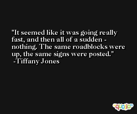 It seemed like it was going really fast, and then all of a sudden - nothing. The same roadblocks were up, the same signs were posted. -Tiffany Jones