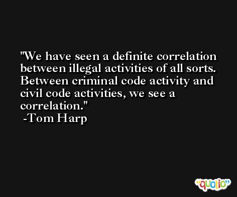We have seen a definite correlation between illegal activities of all sorts. Between criminal code activity and civil code activities, we see a correlation. -Tom Harp