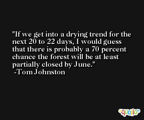If we get into a drying trend for the next 20 to 22 days, I would guess that there is probably a 70 percent chance the forest will be at least partially closed by June. -Tom Johnston