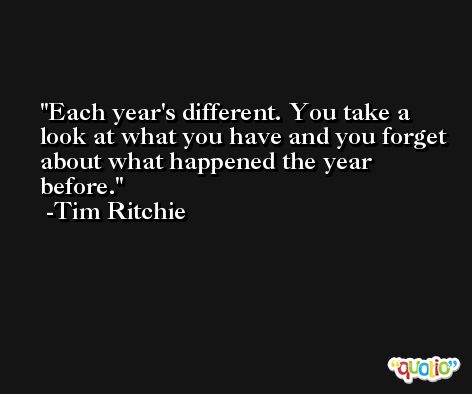 Each year's different. You take a look at what you have and you forget about what happened the year before. -Tim Ritchie