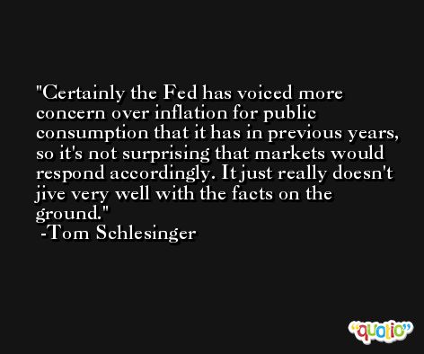 Certainly the Fed has voiced more concern over inflation for public consumption that it has in previous years, so it's not surprising that markets would respond accordingly. It just really doesn't jive very well with the facts on the ground. -Tom Schlesinger