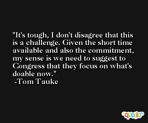 It's tough, I don't disagree that this is a challenge. Given the short time available and also the commitment, my sense is we need to suggest to Congress that they focus on what's doable now. -Tom Tauke