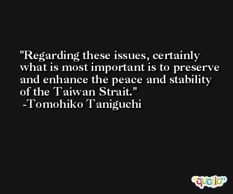 Regarding these issues, certainly what is most important is to preserve and enhance the peace and stability of the Taiwan Strait. -Tomohiko Taniguchi