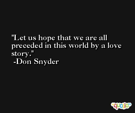 Let us hope that we are all preceded in this world by a love story. -Don Snyder
