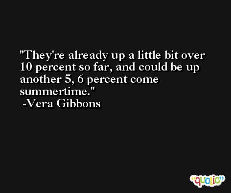 They're already up a little bit over 10 percent so far, and could be up another 5, 6 percent come summertime. -Vera Gibbons