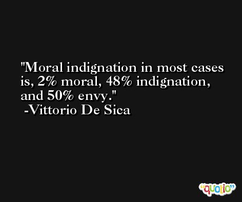 Moral indignation in most cases is, 2% moral, 48% indignation, and 50% envy. -Vittorio De Sica