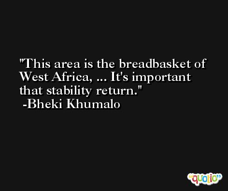This area is the breadbasket of West Africa, ... It's important that stability return. -Bheki Khumalo