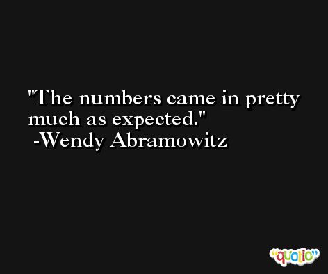 The numbers came in pretty much as expected. -Wendy Abramowitz